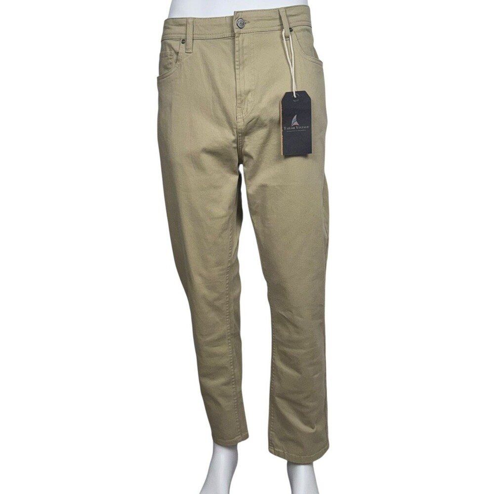 Tailor Vintage Mens 38x30 Pants Canaan Slim Fit Rayon Tan Beige Chinos Khaki New